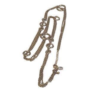 COOKIE LEE SILVER TONE MULTICHAIN STATION NECKLACE GEOMETRIC CIRCLES  16"